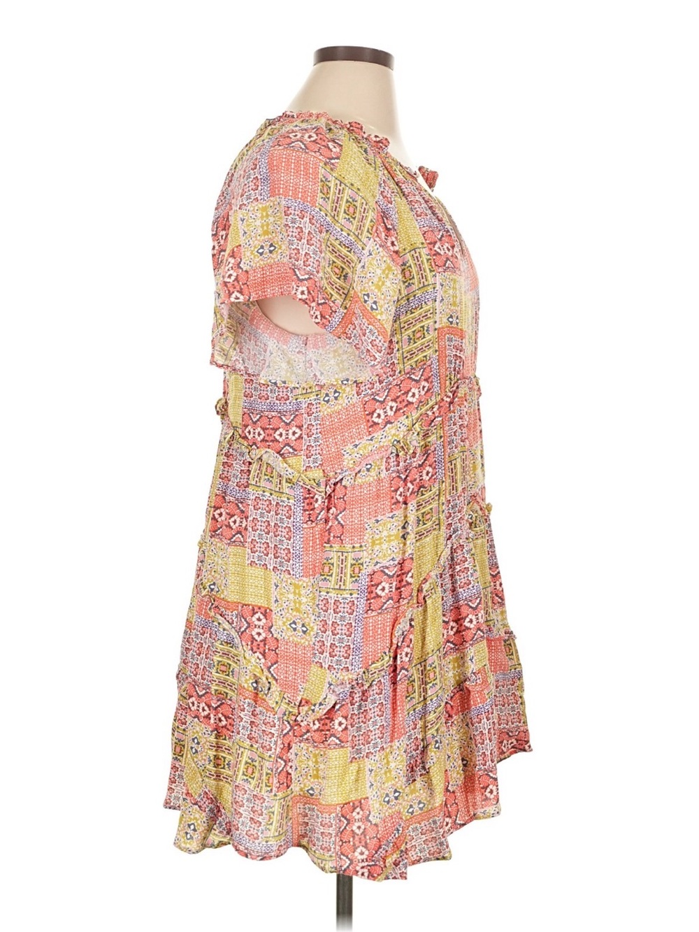 Anthropologie Robin Tiered Mini Dress Pink & Yellow Patchwork XLP - Picture 4 of 12